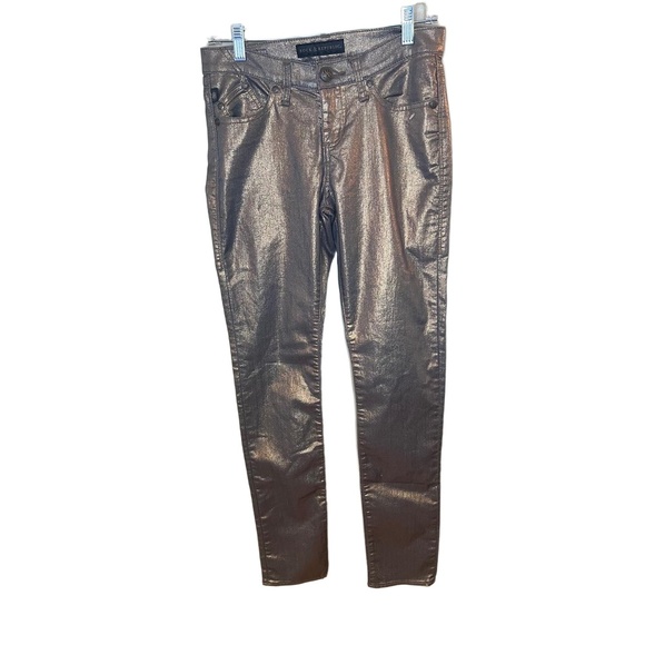 ROCK & REPUBLIC Berlin Jeans Womens Size 4 Metallic Bronze Skinny Y2K Mid Rise - Picture 2 of 9